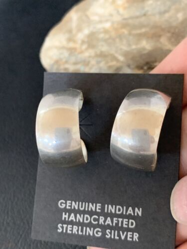 Old Pawn Women's Sterling Silver Hoop Stud Earrings | 1" | 13007