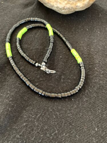 Southwestern Green Gaspeite Heishi Onyx Necklace | Sterling Silver | Men's Jewelry | 19" | 8824