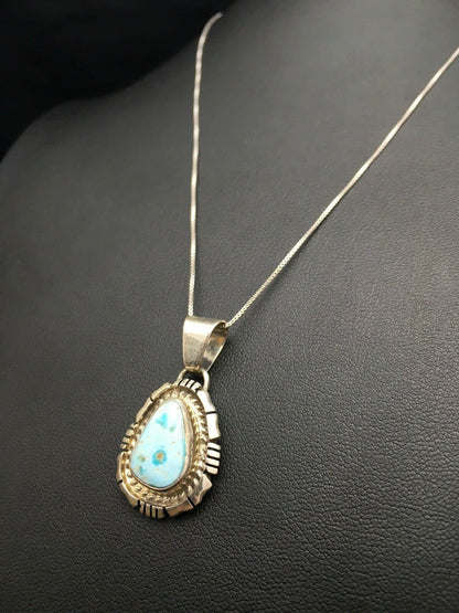 Navajo Dry Creek Turquoise Pendant Necklace | Sterling Silver | Authentic Native American Handmade | 3107