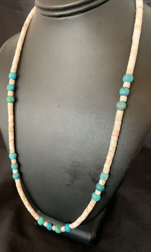 Navajo Pearls Turquoise Nugget Shell Necklace | Sterling Silver | 24" | Authentic Native American Handmade | 12543