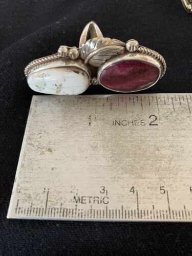 Navajo White Buffalo Turquoise & Spiny Oyster Multi-Stone Ring | Authentic Native American Sterling Silver | Sz 9 | 308