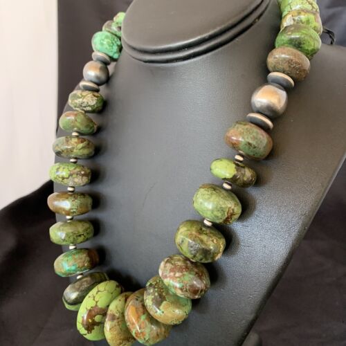 Navajo Chunky Graduated Green Turquoise Necklace | Sterling Silver | Authentic Native American | 19" | 11358