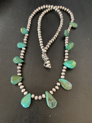 Navajo Green Turquoise Necklace | Sterling Silver | 19" | Authentic Native American Handmade | 12917 - Masha USA