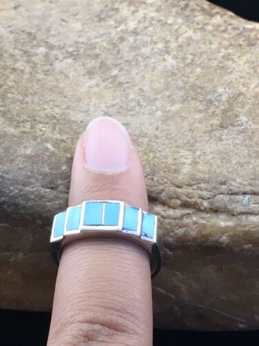 Navajo Blue Kingman Turquoise Inlay Ring | Sterling Silver | Sz 10 | Authentic Native American Handmade | 01594