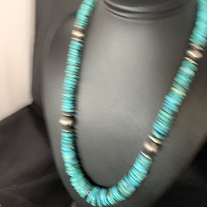 Navajo Graduated Blue Turquoise Necklace | Sterling Silver | Authentic Native American | 22" | 13567