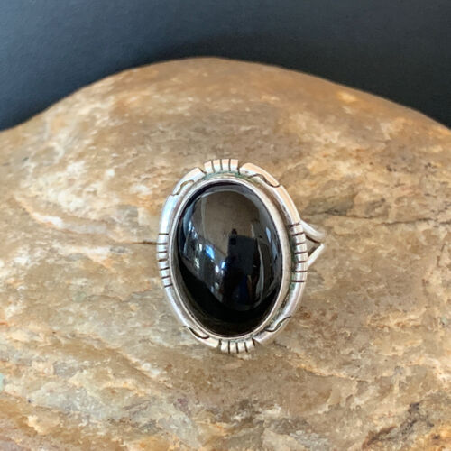 Southwestern Men's Old Pawn Navajo Black Onyx Ring | Sterling Silver | Sz 6 | 10408