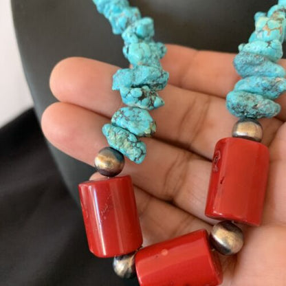 Navajo Sterling Silver Graduated Kingman Nugget Turquoise Necklace | Authentic Native American | 18" | 11836