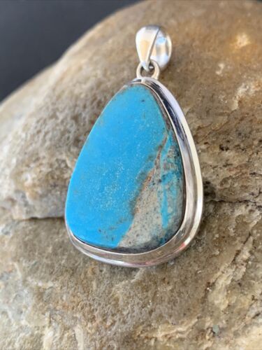 Navajo Blue Bisbee Turquoise Pendant | Sterling Silver | 1.5" | Authentic Native American Handmade | 1617