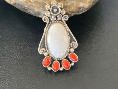 Navajo Sterling Silver Turquoise #8 Orange Spiny Oyster Ring | Authentic Native American Multi-Stone | Sz 6 | 11660