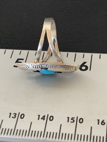Navajo Shadowbox Blue Kingman Turquoise Ring | Sterling Silver | Sz 6 | Authentic Native American Handmade | 12457