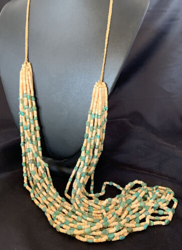 Native American Santo Domingo Necklace | Shell Green Turquoise | 38" | 12054