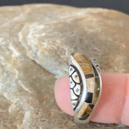 Navajo Black Onyx Coffee Tigers Eye Inlay Ring | Sterling Silver | Sz 6.5 | 10737