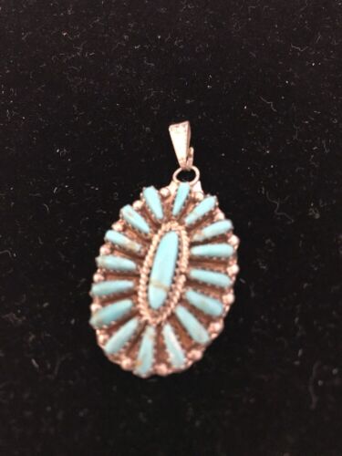 Navajo Sterling Silver Turquoise Cluster Pendant | Signed | 1.5" Multi-Stone | Southwestern | 3198