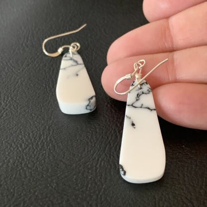 Navajo White Buffalo Turquoise Dangle Earrings | Sterling Silver | 1.25" | Authentic Native American Handmade | 12840