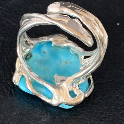 Navajo Blue Kingman Turquoise Ring | Sterling Silver | Sz 8 | Authentic Native American Handmade | 13542