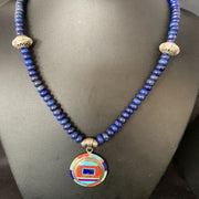 Authentic Native American Navajo Necklace | Sterling Silver with Turquoise, Lapis & Opal Pendant | 13981