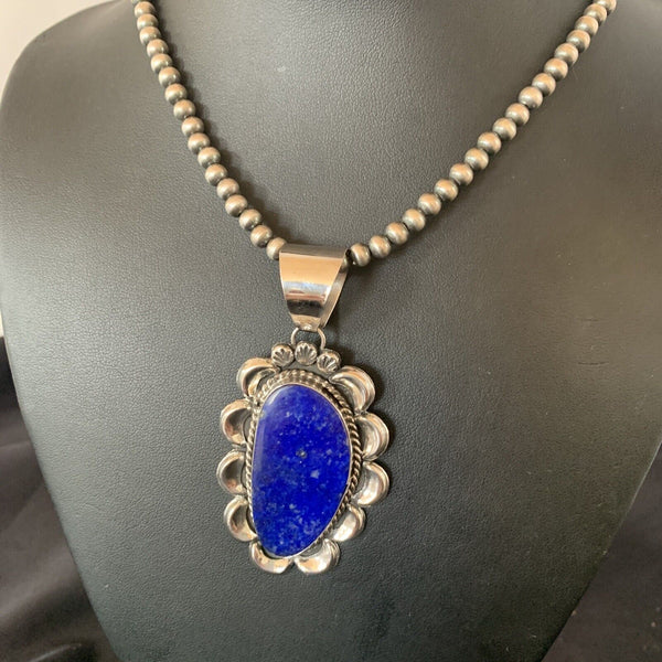 Native American Navajo Blue Lapis Pendant Necklace | Sterling Silver | 11673