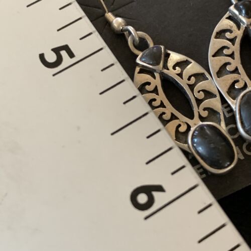 Navajo Black Onyx Dangle Earrings | Sterling Silver | Authentic Native American Handmade | 1" | 12651