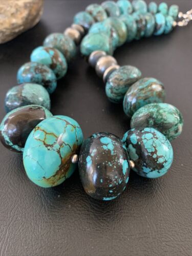 Authentic Native American Navajo Pearls Graduated Necklace | Sterling Silver & Turquoise | 20" | 1923