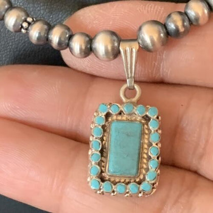 Navajo Blue Turquoise Cluster Pendant Necklace | Sterling Silver | 21" | Authentic Native American Handmade | 12578