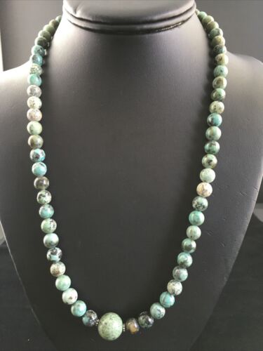 Men's Chunky Navajo Blue Green Turquoise Heishi Necklace | Sterling Silver | 21" | 10066