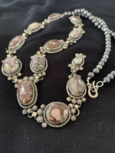 Native American Lariat Necklace | Wild Horse Turquoise | Sterling Silver | Navajo Handmade | 00583