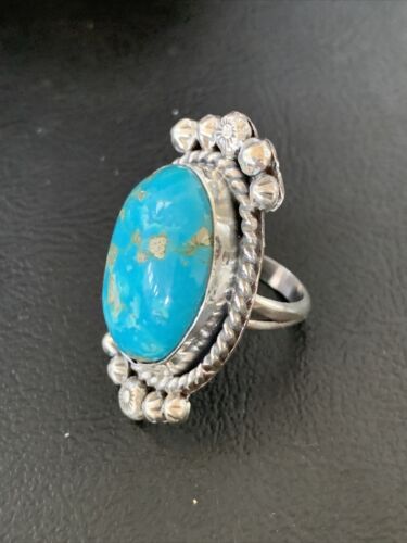Navajo Blue Kingman Turquoise Ring | Sterling Silver | Sz 7.5 | Authentic Native American Handmade | 13381