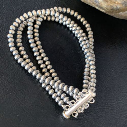 Native American Navajo Pearls Bracelet | Sterling Silver | 4-Strand | Authentic Handmade | 13586