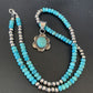 Navajo Blue Turquoise Pendant Necklace | Sterling Silver Pearls | Authentic Native American Handmade | 13220