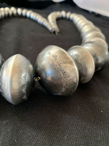 Navajo Handmade Stamped Sterling Silver Graduated Necklace | Native American | 30"| 221