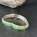 Women's Green Gaspeite Inlay Link Bracelet | Sterling Silver | 6.25" | 14526
