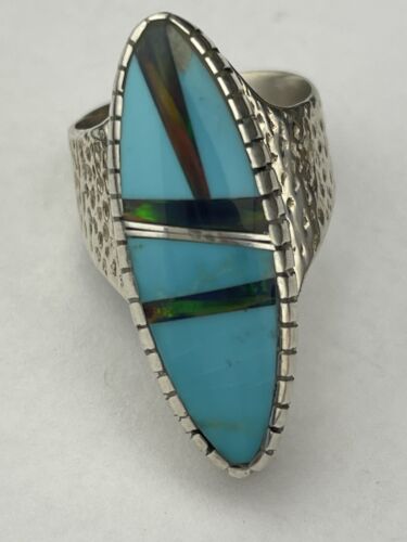 Navajo Multi-Color Opal Turquoise Inlay Ring | Sterling Silver | Sz 6.5 | Authentic Native American Handmade | 1609