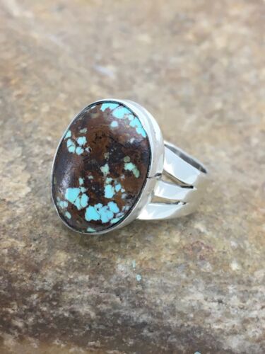 Southwestern Navajo Spiderweb Turquoise Ring | Sterling Silver | Sz 7.5 | 2871