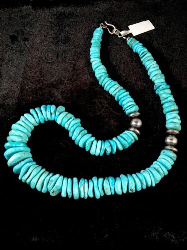 Authentic Navajo Sterling Silver & Turquoise Graduated Necklace | Native American Jewelry | 20" | 8692