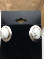 Navajo White Howlite Earrings | Sterling Silver | Authentic Native American Handmade | 0.75" | 4471