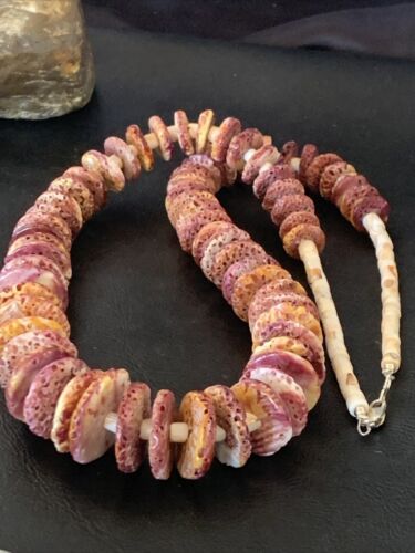 Navajo Purple Spiny Oyster & Pink Shell Graduated Necklace | Sterling Silver | Authentic Native American | 28" | 12254