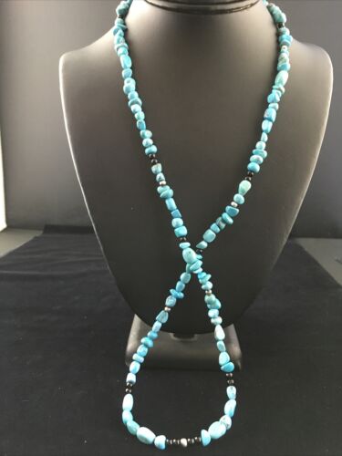 Southwestern | Blue Nugget Turquoise Onyx Necklace | Sterling Silver | 19" | 10021
