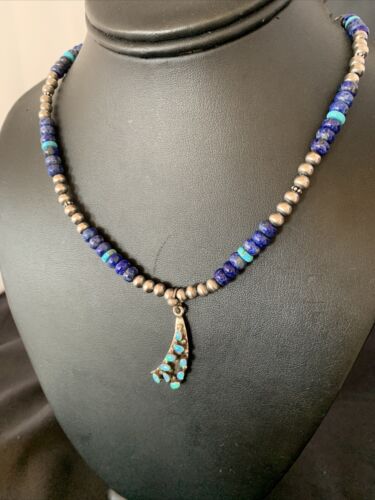 Navajo Men's Pendant | Blue Lapis Turquoise Opal Inlay | Sterling Silver Necklace | 22" | 13388