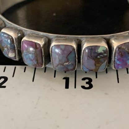 Navajo Purple Sugilite Row Cuff Bracelet | Sterling Silver | Authentic Native American Handmade | 14211