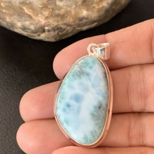 Navajo Sterling Silver Beads Necklace | Blue Larimar Pendant | Authentic Native American Handmade | 10675