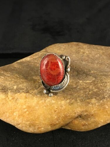 Native American Apple Coral Sponge Ring | Navajo Sterling Silver | Sz 10.5 | 8763 - Masha USA
