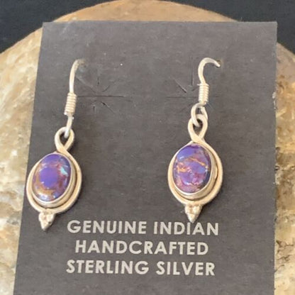 Navajo Purple Turquoise Dangle Inlay Earrings | Sterling Silver | Authentic Native American Handmade | 12683