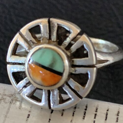 Navajo Blue Turquoise Spiny Oyster Inlay Ring | Sz 5.5 | Authentic Native American Handmade | 11185 - Masha USA