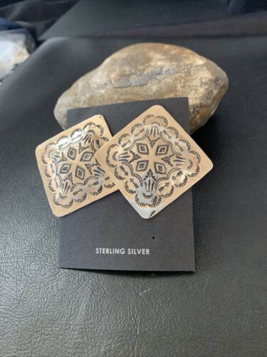 Navajo Sterling Silver Stamped Earrings | Authentic Native American Handmade | 1670