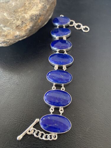 Navajo Blue Lapis Lazuli Link Bracelet | Sterling Silver | 8" | Authentic Native American Handmade | 11653