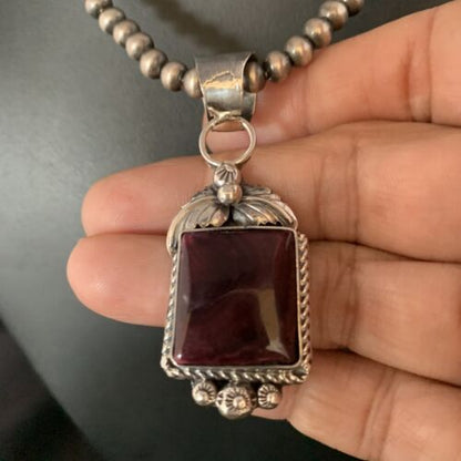 Navajo Purple Spiny Necklace Pendant | Sterling Silver | Authentic Native American Handmade | 13628