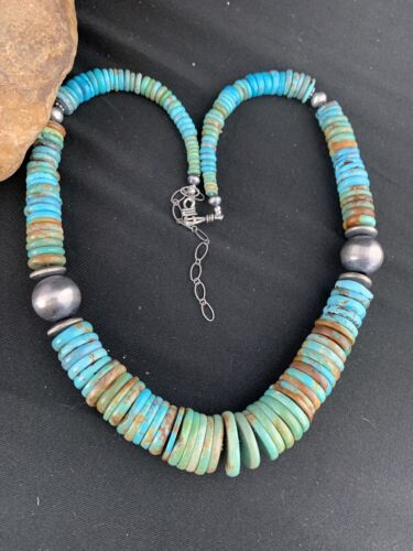 Navajo Sterling Silver Necklace with Southwestern Blue Green Turquoise | 20" | Graduated | Authentic Native American Jewelry