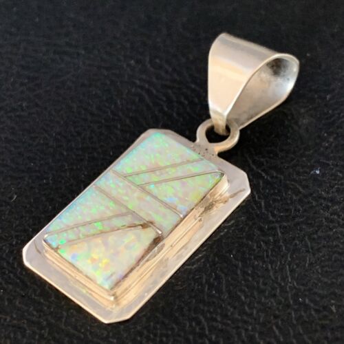 Navajo Sterling Silver White Pink Faux Opal Inlay Pendant | 1.5" | Authentic Native American Handmade | 13555