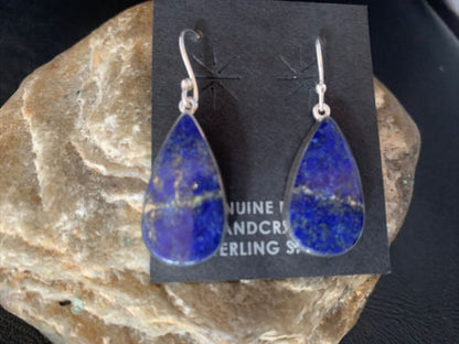 Navajo Blue Lapis Lazuli Dangle Drop Earrings | Sterling Silver | 1" | Authentic Native American Handmade | 14089