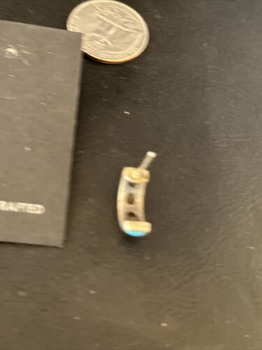 Navajo Blue Turquoise Inlay Earrings | Sterling Silver | 1" | Authentic Native American Handmade | 14776